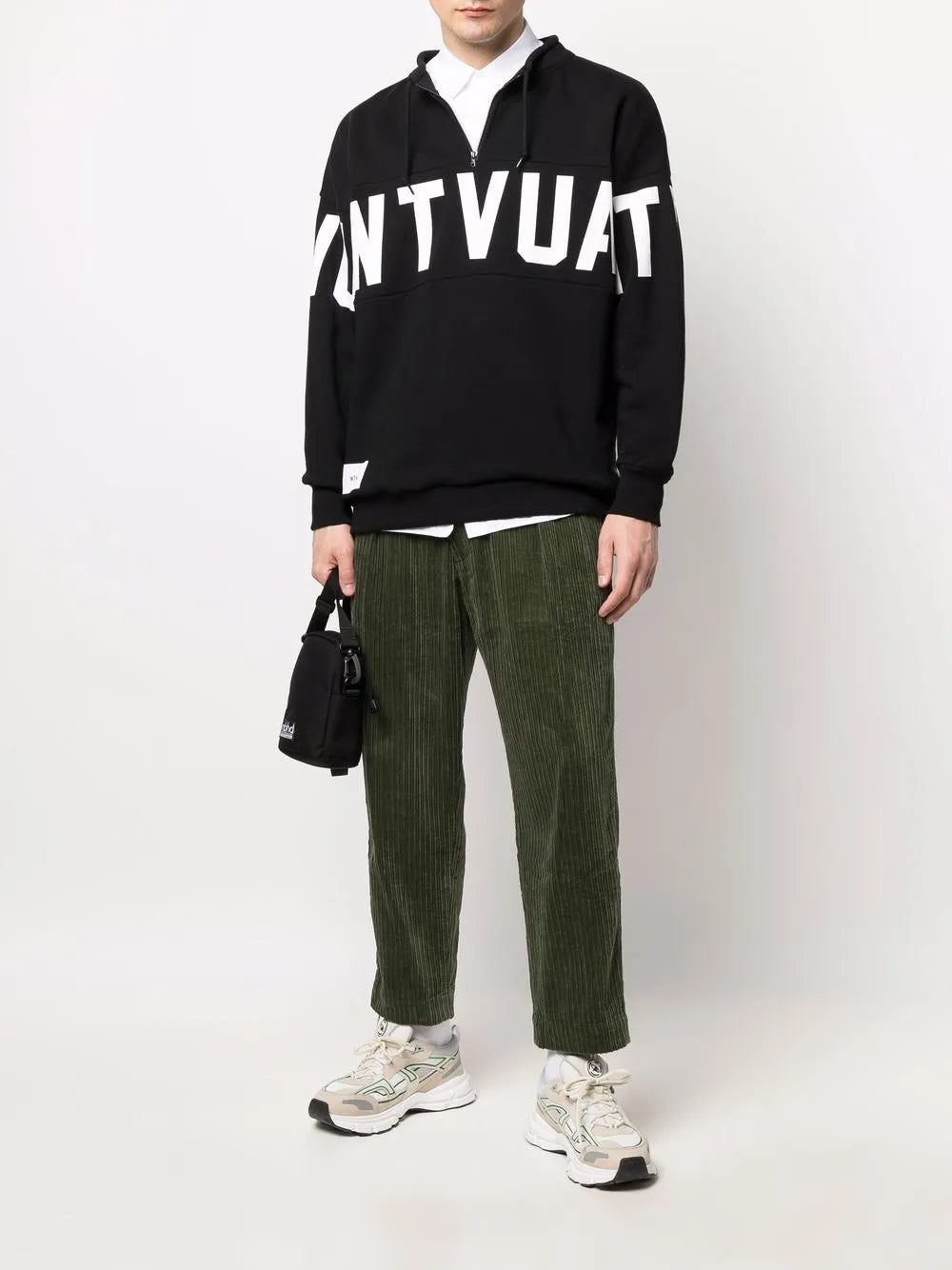 Stencil-Print Mid-Zip Sweatshirt
