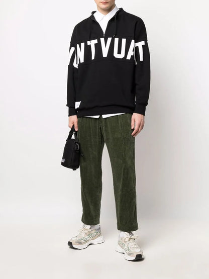 Stencil-Print Mid-Zip Sweatshirt