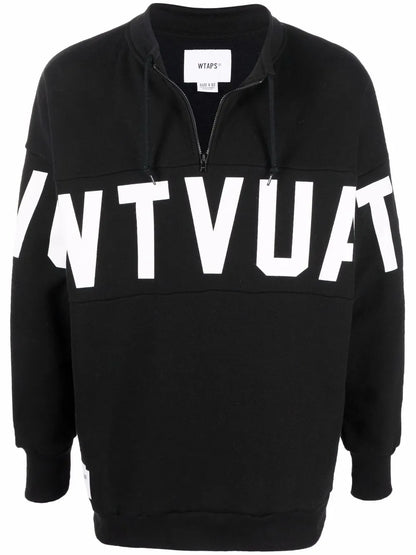 Stencil-Print Mid-Zip Sweatshirt