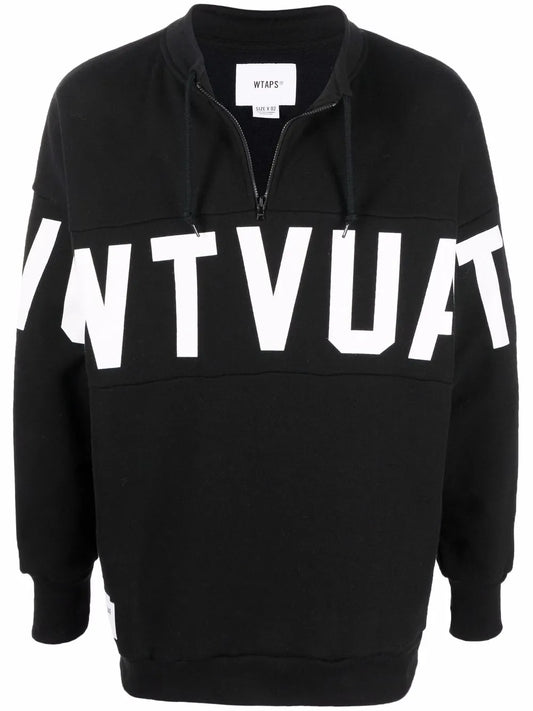 Stencil-Print Mid-Zip Sweatshirt