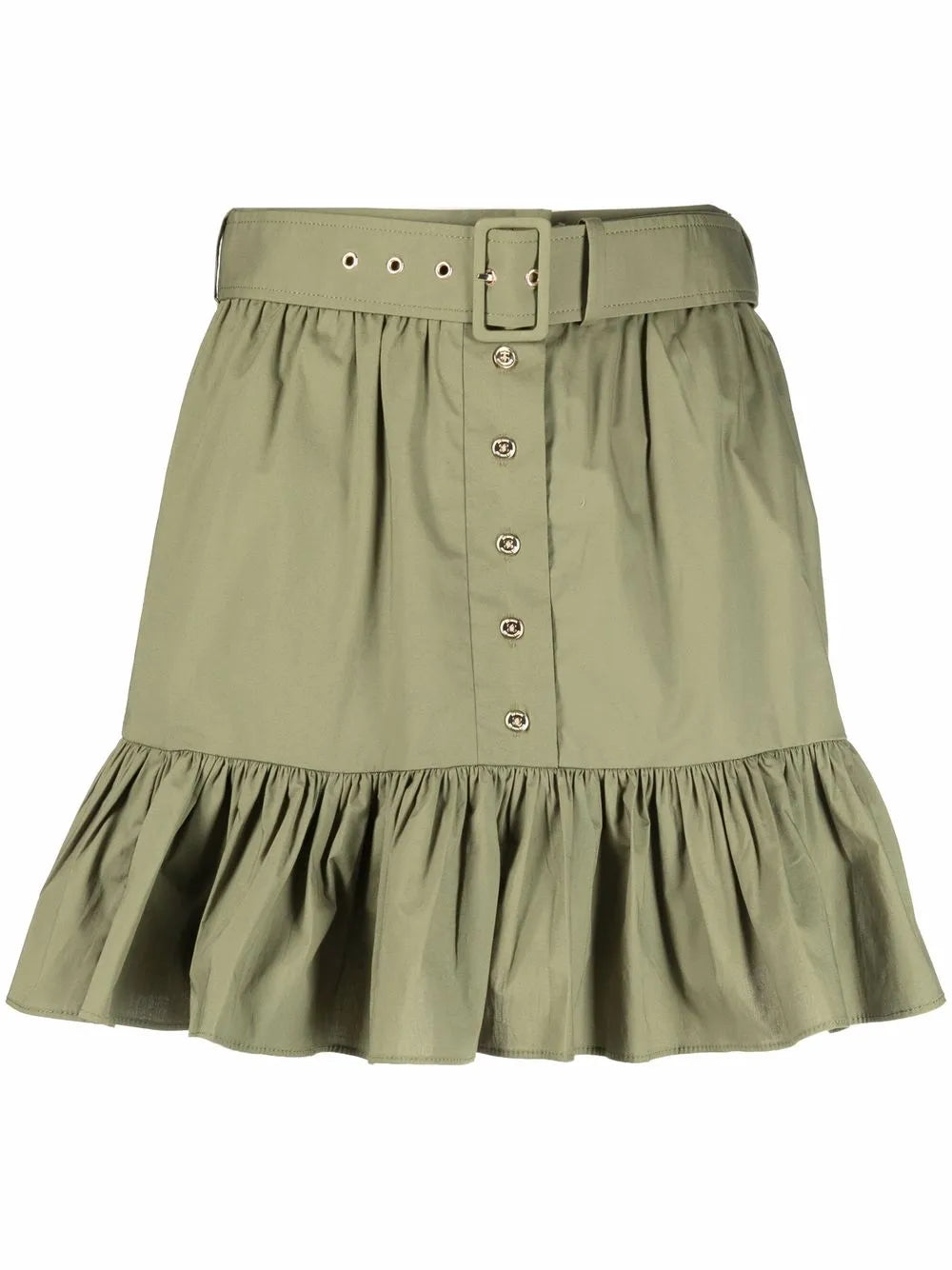 Belted Ruffle-Trim Mini Skirt