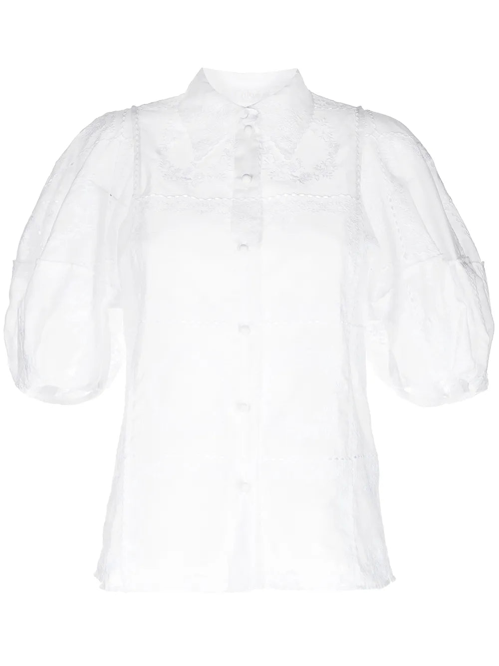 Embroidered-Design Puff-Sleeve Shirt