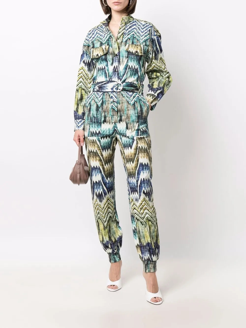 Patterned Belted Jumpsuit