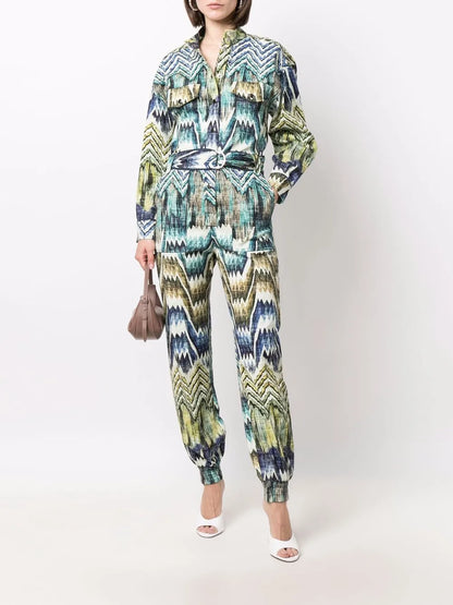 Patterned Belted Jumpsuit