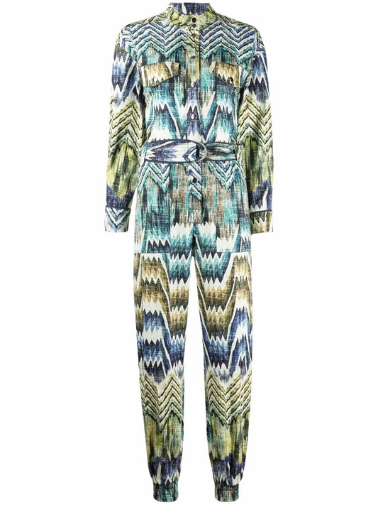 Patterned Belted Jumpsuit