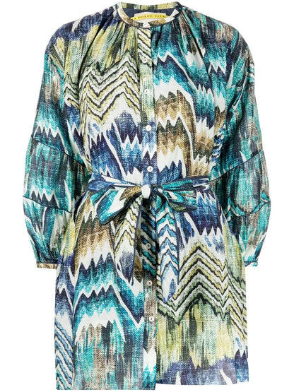 Patterned Tie-Fastening Dress