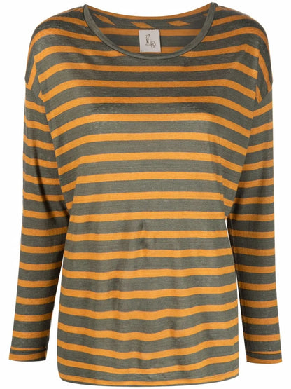 Stripe-Print Linen T-Shirt