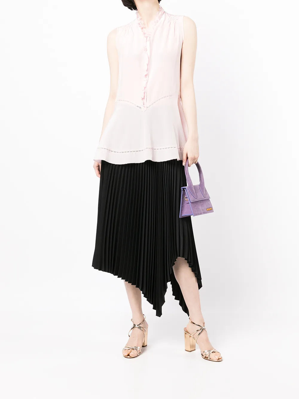 Silk Ruffle-Detail Sleeveless Blouse