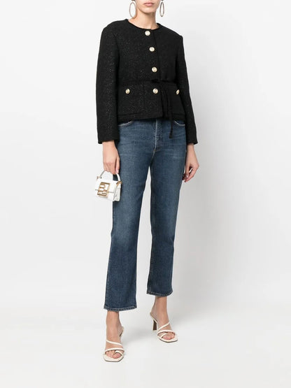 Metallic-Thread Tweed Jacket