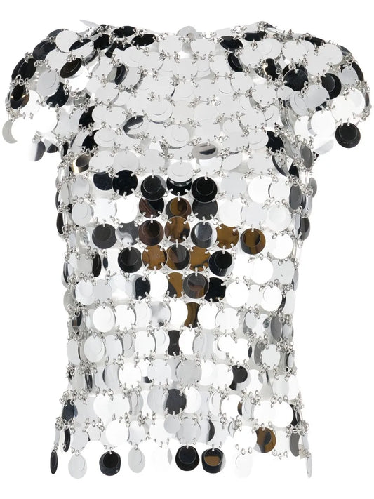 Metallic-Disks Short-Sleeved Top