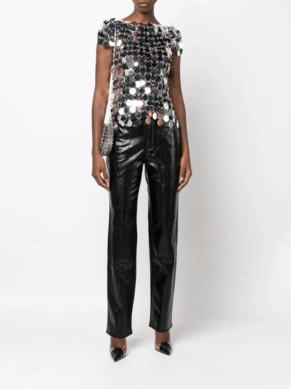 Metallic-Disks Short-Sleeved Top