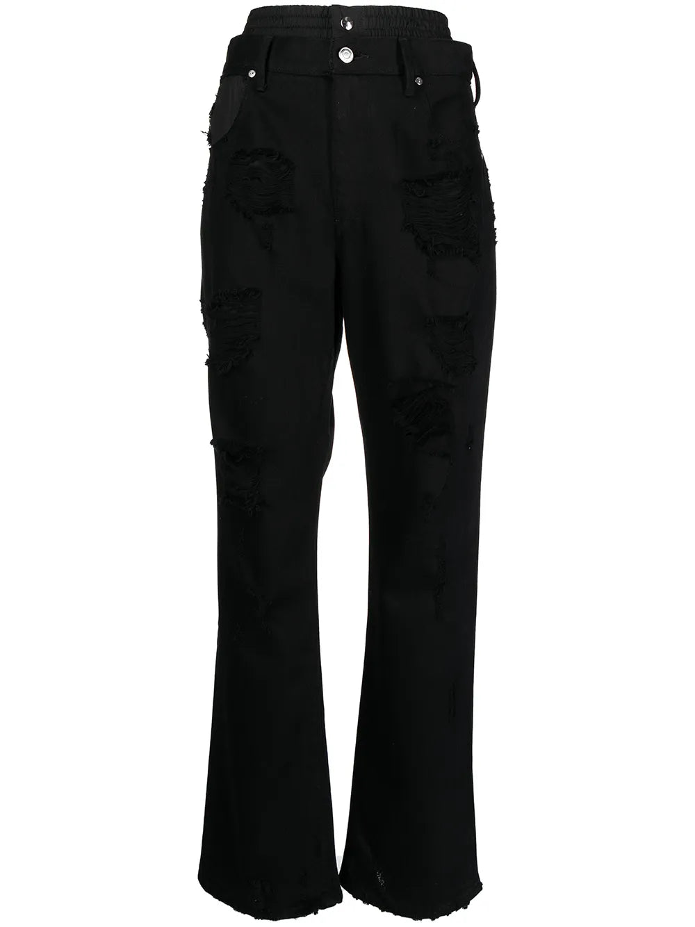 Distressed Double-Waistband Jeans