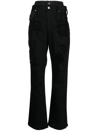 Distressed Double-Waistband Jeans