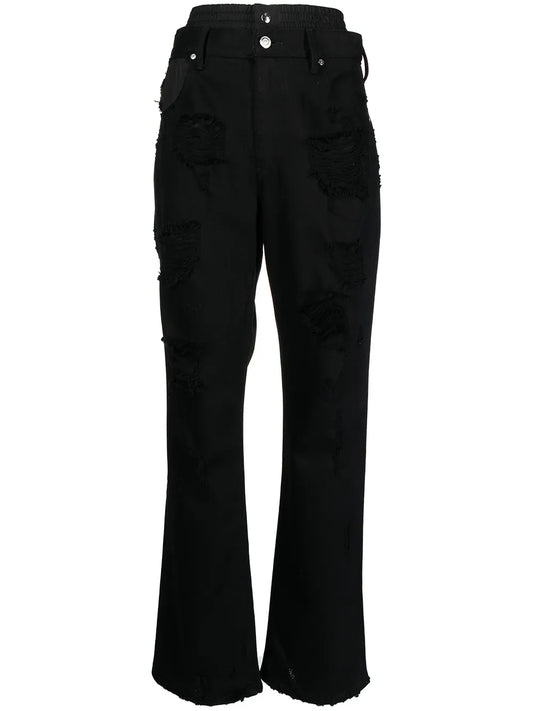 Distressed Double-Waistband Jeans