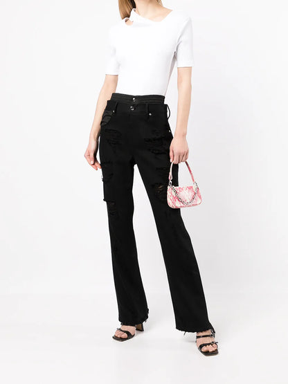 Distressed Double-Waistband Jeans