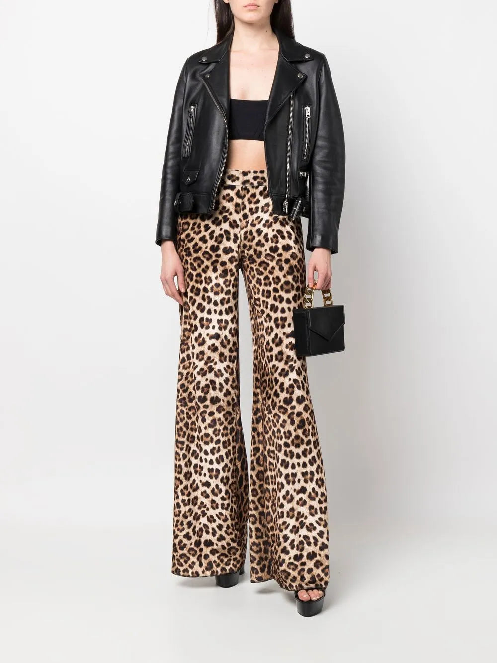 Leopard-Print Flared Trousers