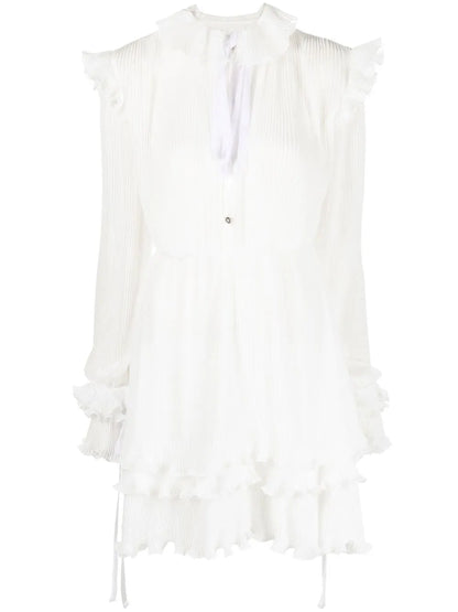 Ruffled Plissé Midi Dress