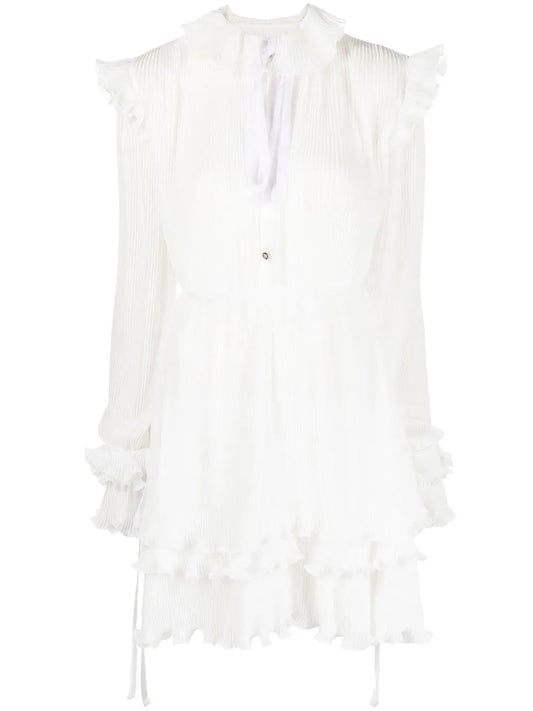 Ruffled Plissé Midi Dress