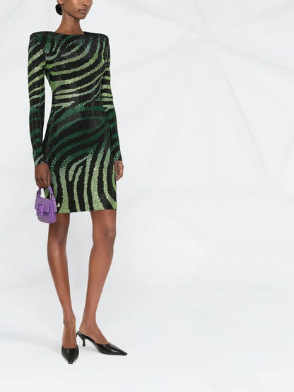 Crystal-Embellished Zebra-Print Dress