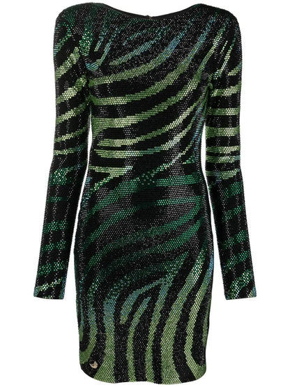 Crystal-Embellished Zebra-Print Dress