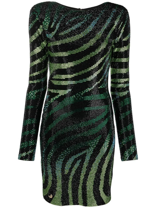 Crystal-Embellished Zebra-Print Dress