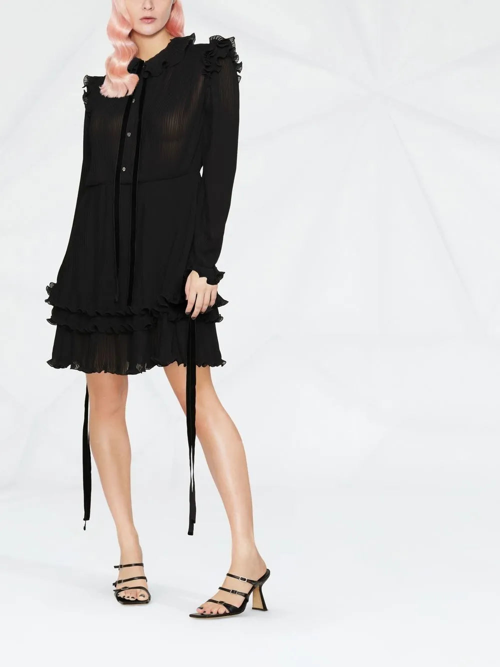 Ruffled Plissé Midi Dress