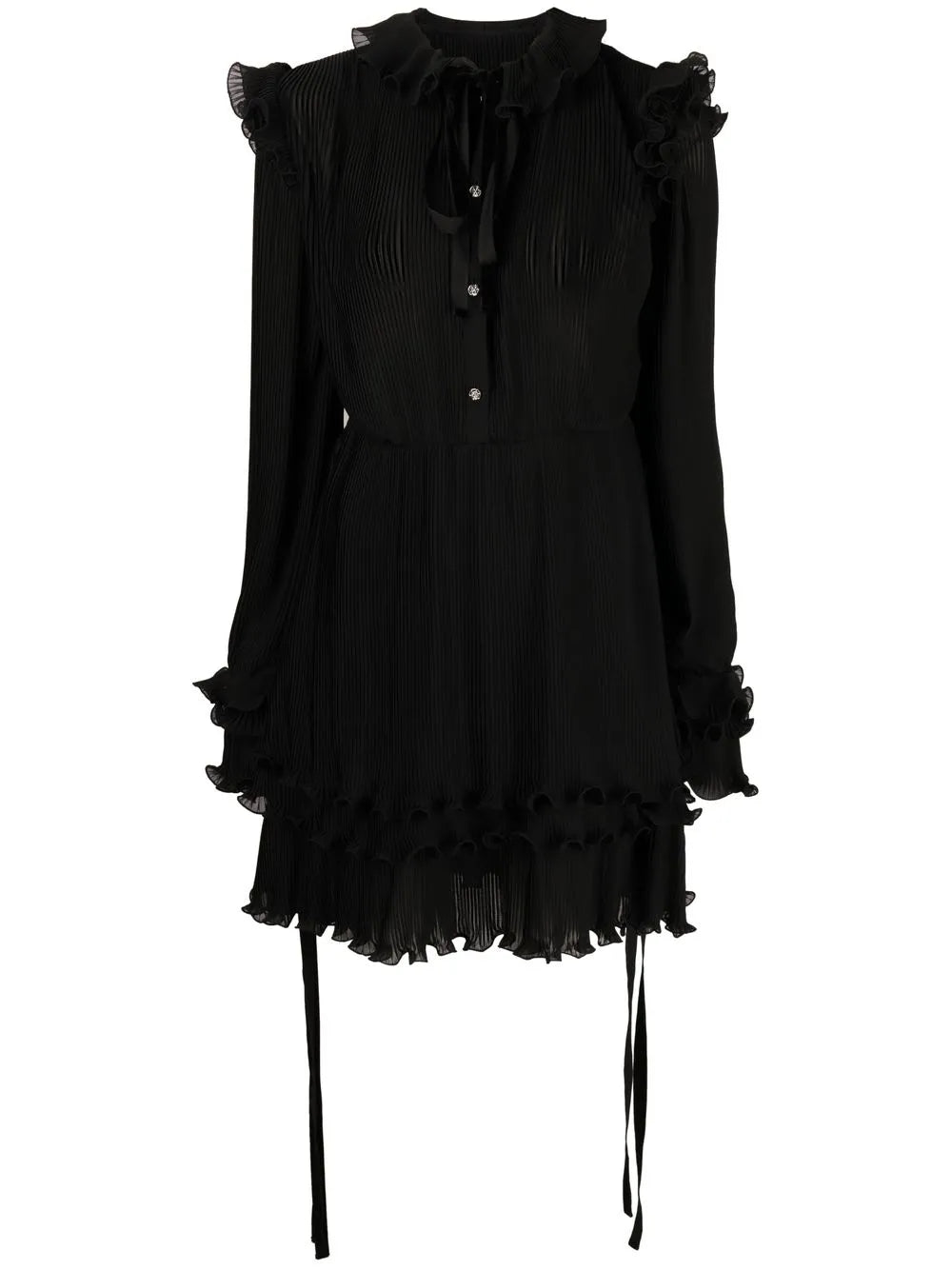 Ruffled Plissé Midi Dress