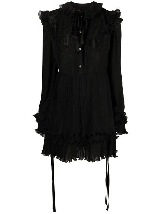 Ruffled Plissé Midi Dress