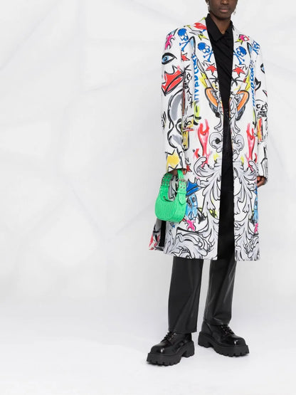 Agnelli Graffiti-Print Single-Breasted Coat