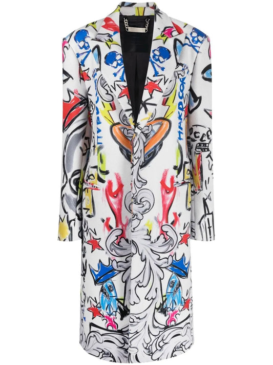Agnelli Graffiti-Print Single-Breasted Coat