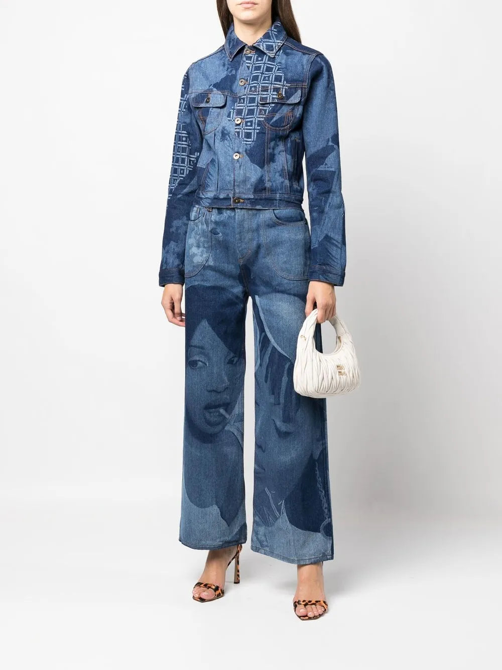 Graphic-Print Wide Leg Jeans
