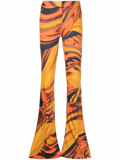 Abstract-Print Flared Trousers