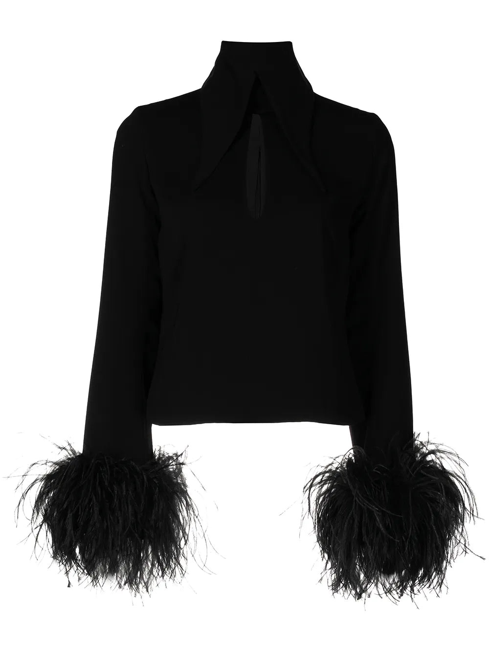 Feather-Trim Cut-Out Blouse