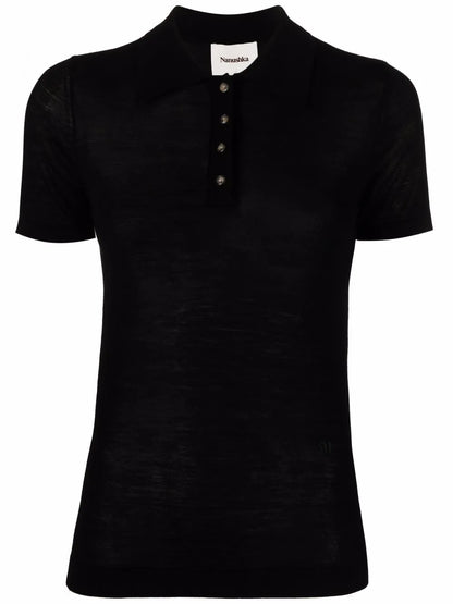 Semi-Sheer Knitted Polo Shirt