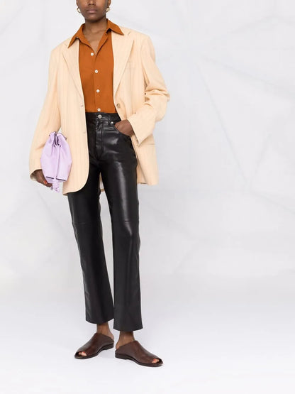 Faux-Leather Cropped Straight-Leg Trousers