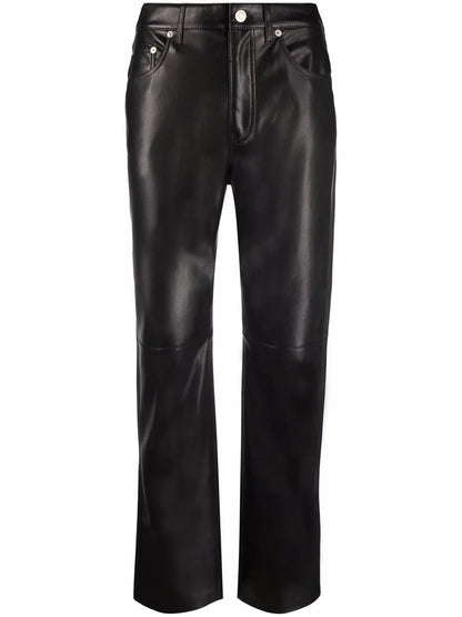 Faux-Leather Cropped Straight-Leg Trousers