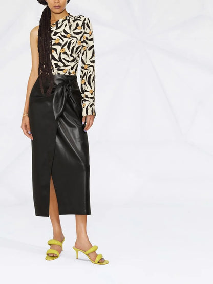 Vegan-Leather Wrap Skirt