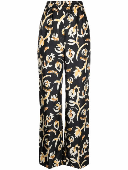 Graphic Floral-Print Elasticated-Waist Trousers