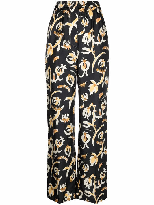 Graphic Floral-Print Elasticated-Waist Trousers
