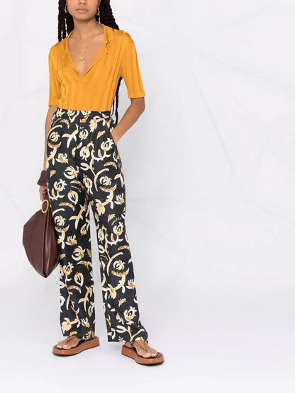 Graphic Floral-Print Elasticated-Waist Trousers