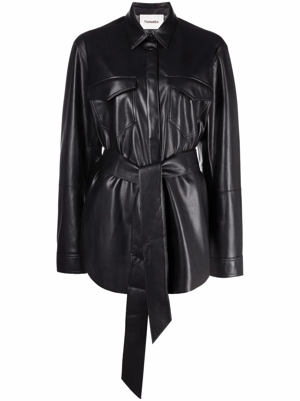 Vegan-Leather Belted Oversize Shirt