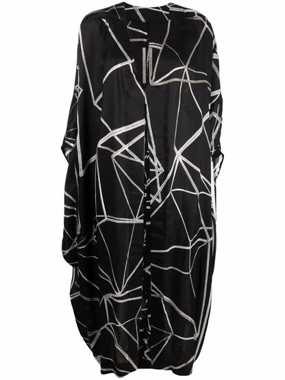 Geometric-Print V-Neck Coat