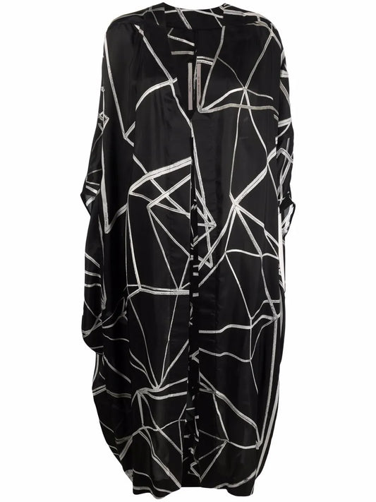 Geometric-Print V-Neck Coat