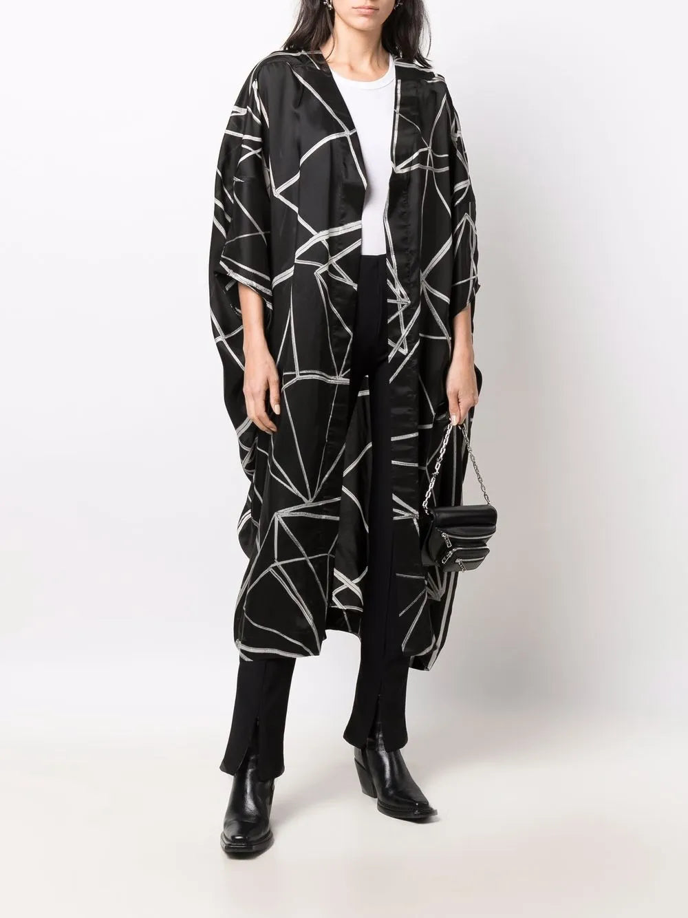 Geometric-Print V-Neck Coat
