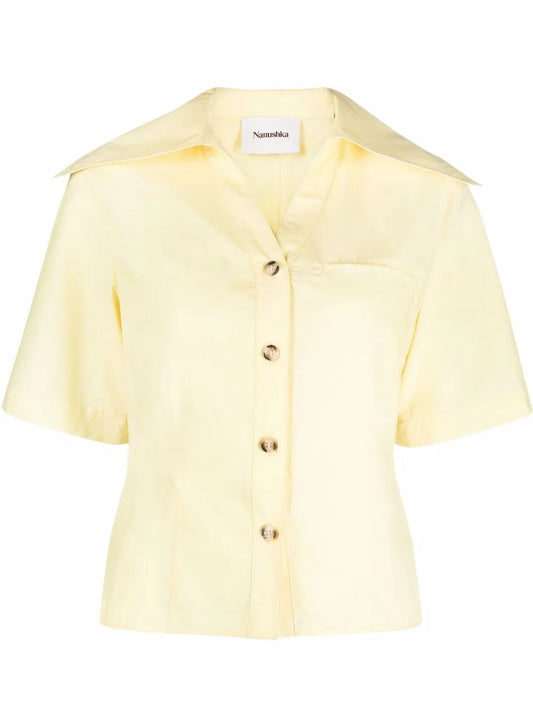 Wide-Collar Short-Sleeve Shirt
