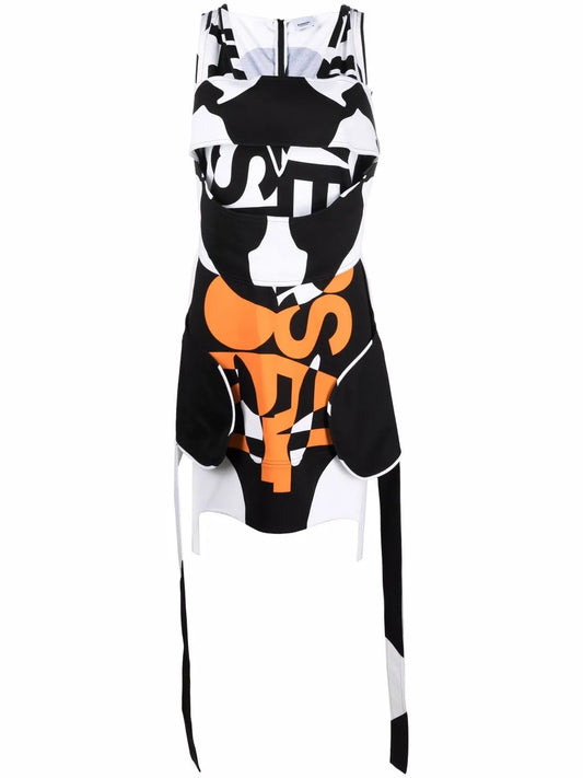 Panelled Graphic Print Mini Dress