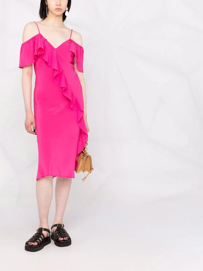 Ruffle-Detail V-Neck Dress