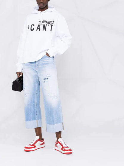 Slogan-Print Pullover Hoodie
