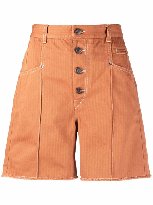 Button-Fastening Cotton Shorts