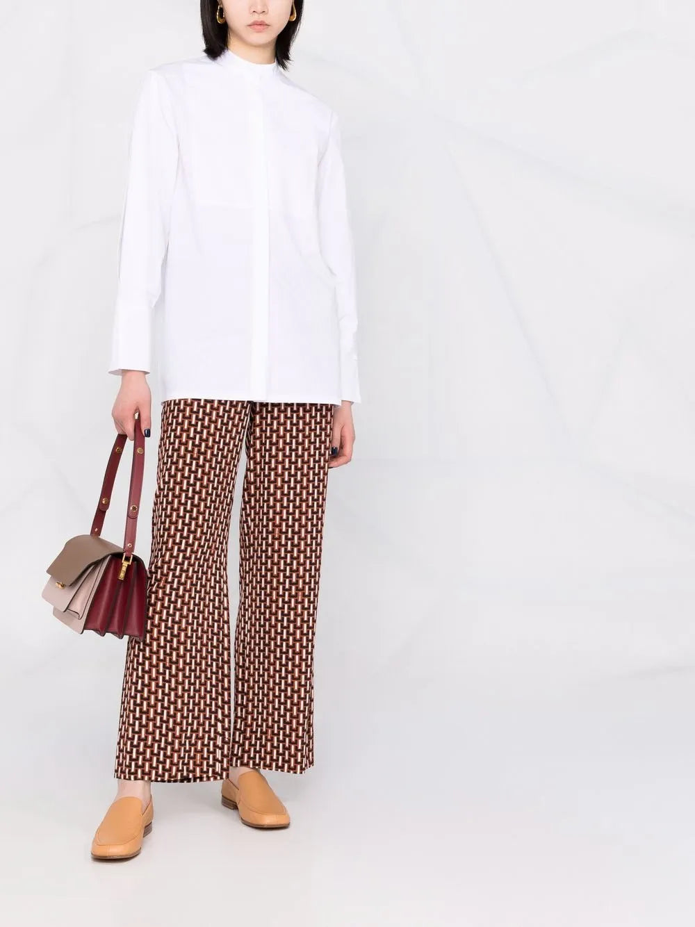 Band-Collar Button-Front Tailored Shirt